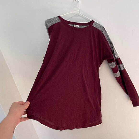 PINK VS VICTORIA'S SECRET Burgundy Maroon Gray Colorblock Varsity Long Sleeve XS - Picture 8 of 12